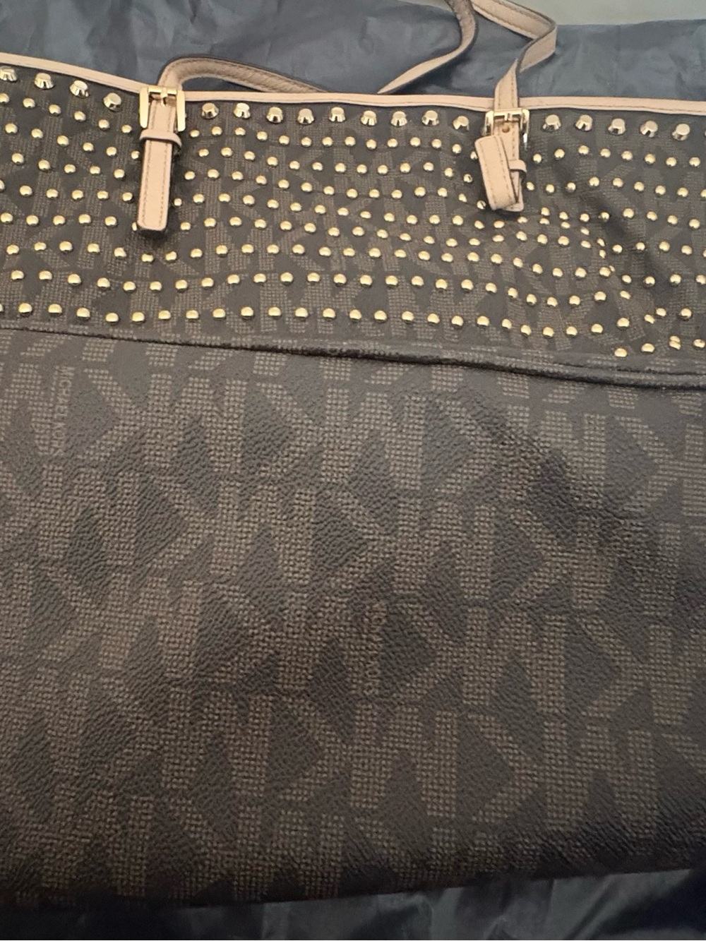 Michael Kors Brown Tote with Taupe Trim and Gold Studs - Picture 3 of 3